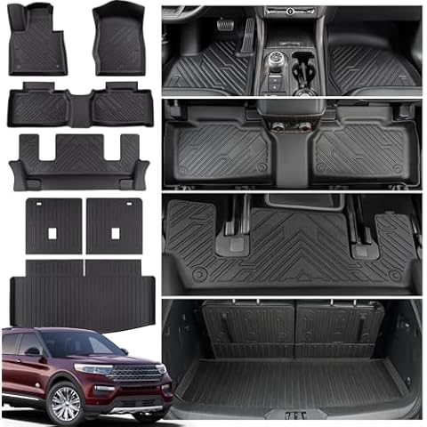 DrCarNow for Ford Explorer Floor Mats 2025 2024 2023 2020-2022 All Weather Floor Mat 6 Passenger Captain Seat Protector Rubber Trunk Mat Cargo Liner TPE Backrest Full Set for Explorer ST Accessories Cover