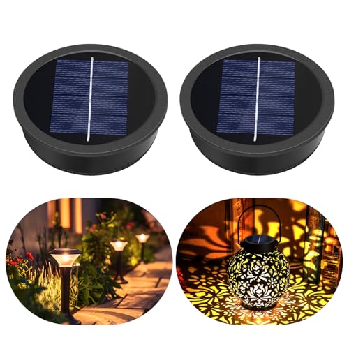 2er-Pack Solar Ersatzdeckel 8.2 cm für Solarleuchte Außenlaternen 1.2V 600 mAh IP44 wasserdicht mit warmem Licht LED Solar Ersatzaufsatz für Außen Gartenlaternenlampe