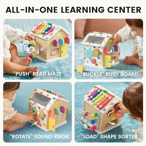 Image of Tiny Land 9-in-1 Wooden Activity Cube, Educational Toy for Toddlers