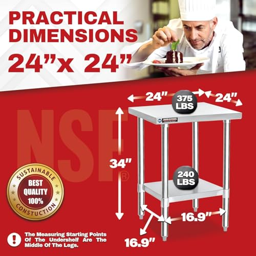 Image of DuraSteel 24x24 Stainless Steel Work Table - NSF Commercial Prep Metal Table - Outdoor Pizza Oven Stand w /Under Shelf - Kitchen Island Laundry Utility Garage Microwave Stand Large Rolling Storage Cart
