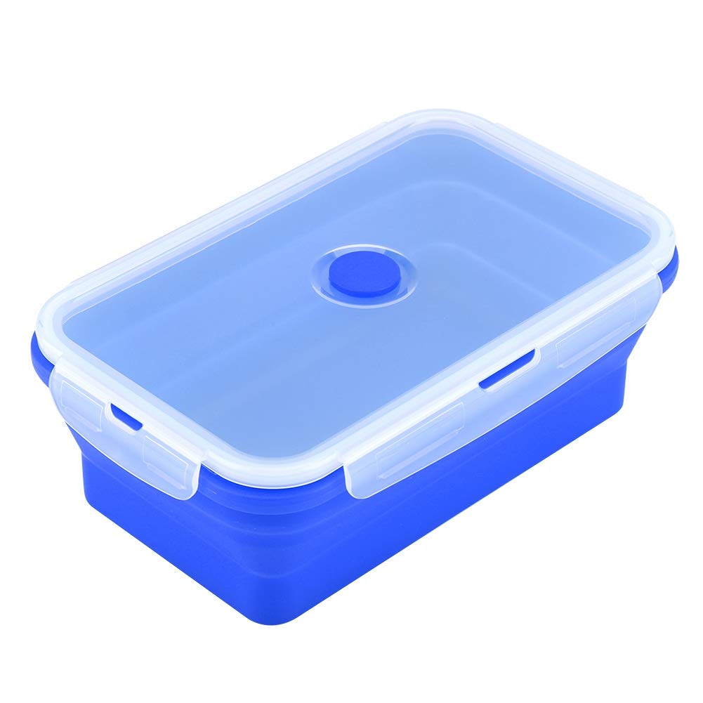 1200ml Foldable Silicone Box, Collapsible Lunch Box, Rectangle Microwave Food Container, Portable Folding Lunchbox (Dark Blue)