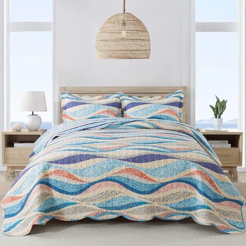 NEWLAKE Quilt Bedspread Sets - West Coastal Pattern Reversible Coverlet Set, King Size