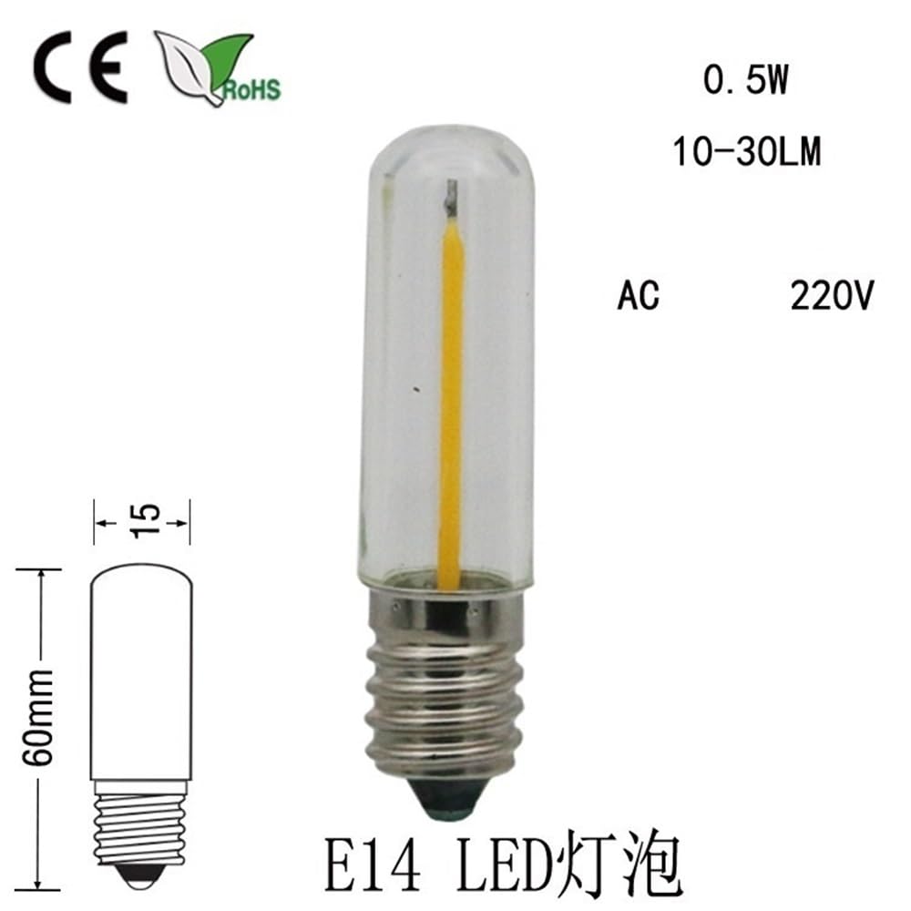 RZL Lighting, Paquete de 50 Bombillas de filamento LED E14/E12 T15L AC220V 0,5 W luz indicadora de Bombilla de Laboratorio(2200K Yellow,220V E14)