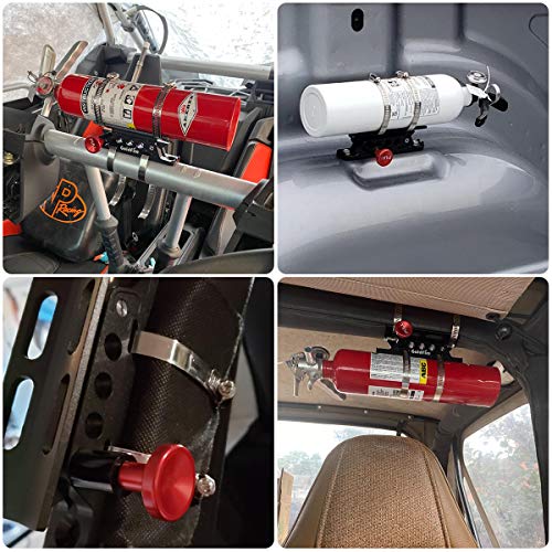 Adjustable Fire Extinguisher Mount Holder with 4 Clamps Quick Release Fire Extinguisher Bracket for Wrangler JK TJ CJ Rubicon JL UTV Polaris RZR Ranger (Aluminum)