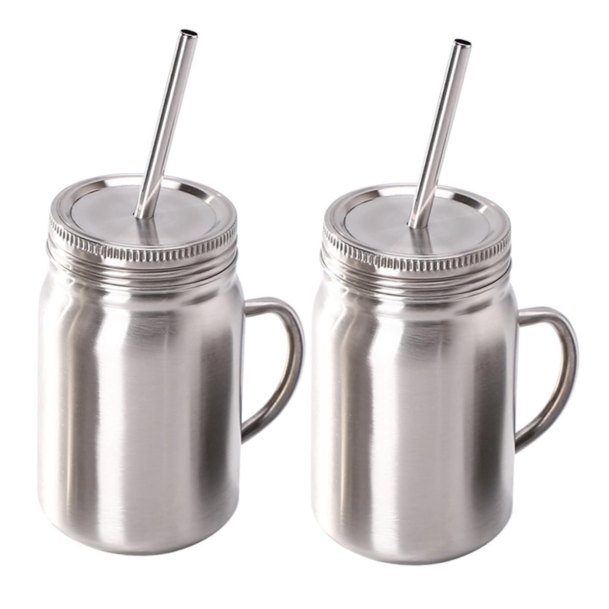 VINTORKY 2pcs Stainless Steel Mason Jars with Straw Multi-functional Insulated Cups for Home Office Outdoor Use Double-wall Design Friends Family