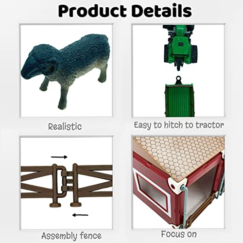 Peagprav Farm Playset Mini Barn Farm Toys 119Pcs Plastic Animals Figurines And Fence With Map Figures Farmer Vehicle Truck With Forestry Trailer For 3-12 Years Old Kids Boys Girls Toddlers #TOP2