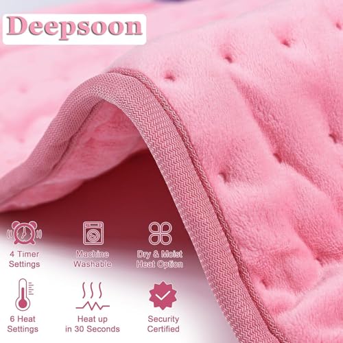 Image of Deepsoon Heating Pad,Electric Heating Pads for Back,Neck,Moist Heating Pad for Abdomen Shoulder Knee Legs,Dry /Moist Heat&Auto Shut Off,Mother's Day Birthday for Men and Women,BabyPink,33x17 Inch