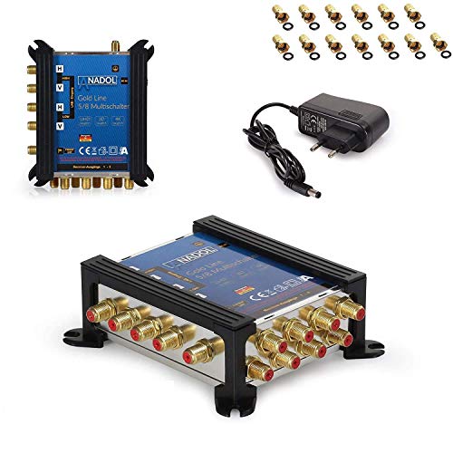 Gold Line Multischalter 5/8 für Satellit - Multiswitch für 1 Satelliten und 8 Ausgänge/Receiver - Sat-Verteiler externes Netzteil -