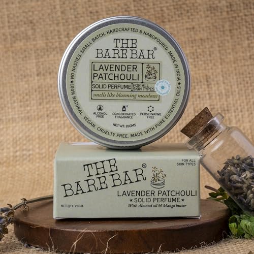 Image of The Bare Bar Lavender Patchouli Solid Perfume - 20gm | Floral Fragrance| Odor & Sweat Control | Natural formula & Chemical free| Good for all skin types | Travel Mini Size Solid Perfume