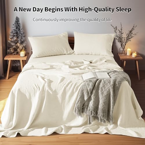 Image of LBRO2M 100% French Pure Linen Sheet Set 4Pcs, 16 inch Deep Pocket Queen Size