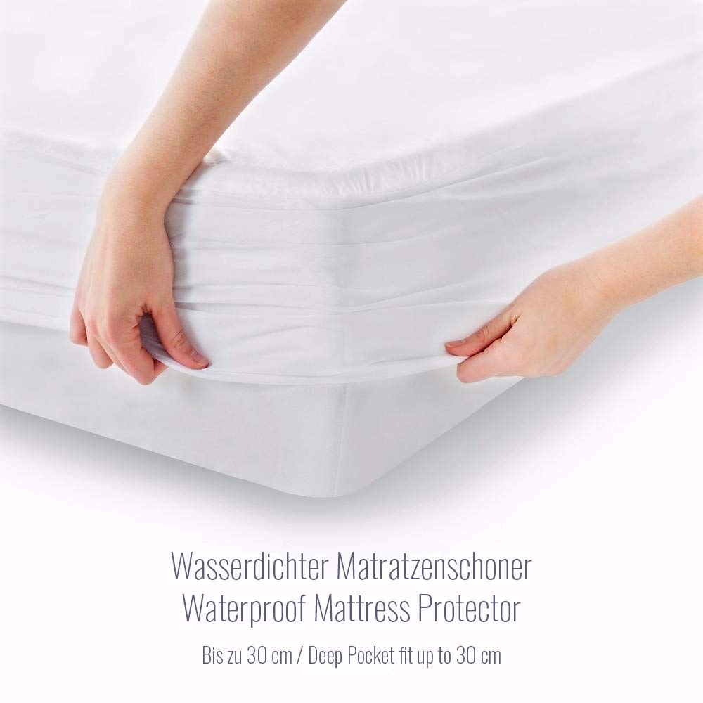 Melunda Waterproof Fitted Mattress Protector 100% Cotton - King Size 160 x 200cm - Breathable, Anti-Bacterial, Anti-Allergic, Non Noisy 12 Inch / 30 cm Deep