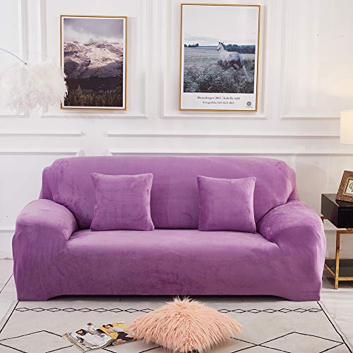Sinoeem Fundas de Sofá de 1 2 3 4 Plazas (Gratis 2 Fundas de Almohada) Funda Tela Elástica de Sofá de Terciopelo, Fundas Protectoras para Sofá (Púrpura, 2 Plazas: 145-185cm)