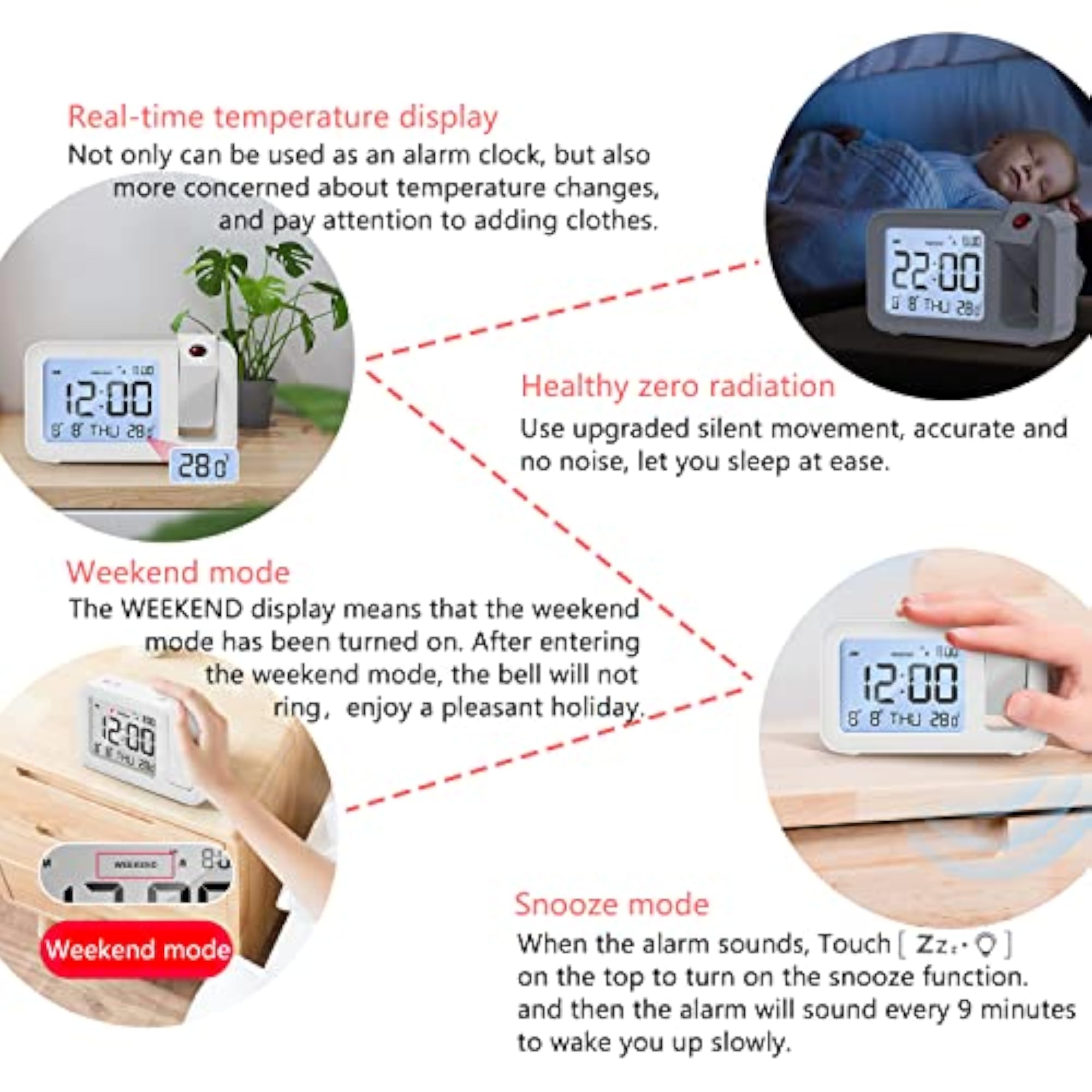 Projection Alarm Clock with Backlight Display and Temperature