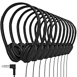 Maeline Bulk Classroom Student Headphones On Ear Stereo Headphones Adjustable Band & Faux Leather Cushions for Kids Online Learning, Library, School, Travel - 3.5mm Plug - 10 Pack - Black