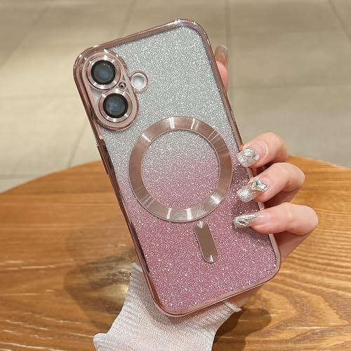 Image of Misscase for iPhone 17 Case Compatible with MagSafe,Built-in Camera Lens Protector Full Protection Soft TPU Anti-Scratch Anti-Fingerprint Magnetic Glitter Slim Case Cover 6.3 inch Pink