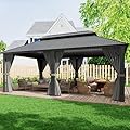 Polar Aurora Gazebo 20'x12' Outdoor Gazebos Hardtop Grill Gazebo Aluminum Galvanized Steel Double Roof Outdoor Gazebos Pergola Include Curtain and Netting for Backyard, Patio, Lawn
