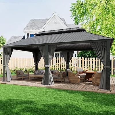 Polar Aurora Gazebo 20'x12' Outdoor Gazebos Hardtop Grill Gazebo Aluminum Galvanized Steel Double Roof Outdoor Gazebos Pergola Include Curtain and Netting for Backyard, Patio, Lawn