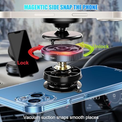 Image of 360 Magnetic Vacuum Phone Mount | Strong Magnetic Car & Desktop Holder | Universal Smartphone Compatible | Shockproof, Stable Grip, Multi-Surface Suction Mount (2026 Edition) (BLACK NON EXTENDED)