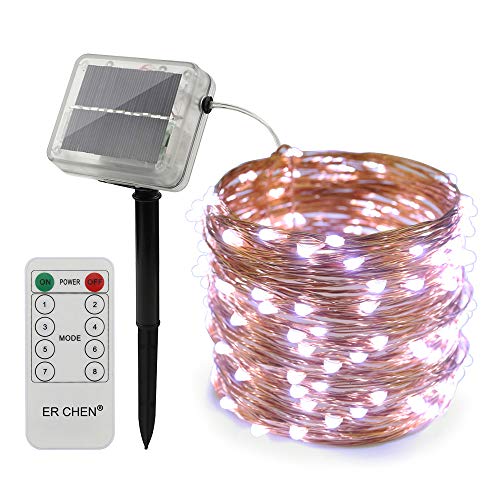 ErChen Solarbetriebene Led Lichterketten, 66FT 20M 200 Leds Fernbedienung Kupferdraht Wasserdicht 8 modi Dekorative Solar Lichterketten für Außen Weihnachten Garten Terrasse Hof (Weiß) Cover