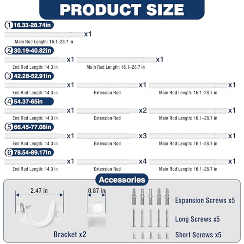 Image of Closet Rods for Hanging Clothes, 16-52 Inches 1.3 Inch Diameter,White