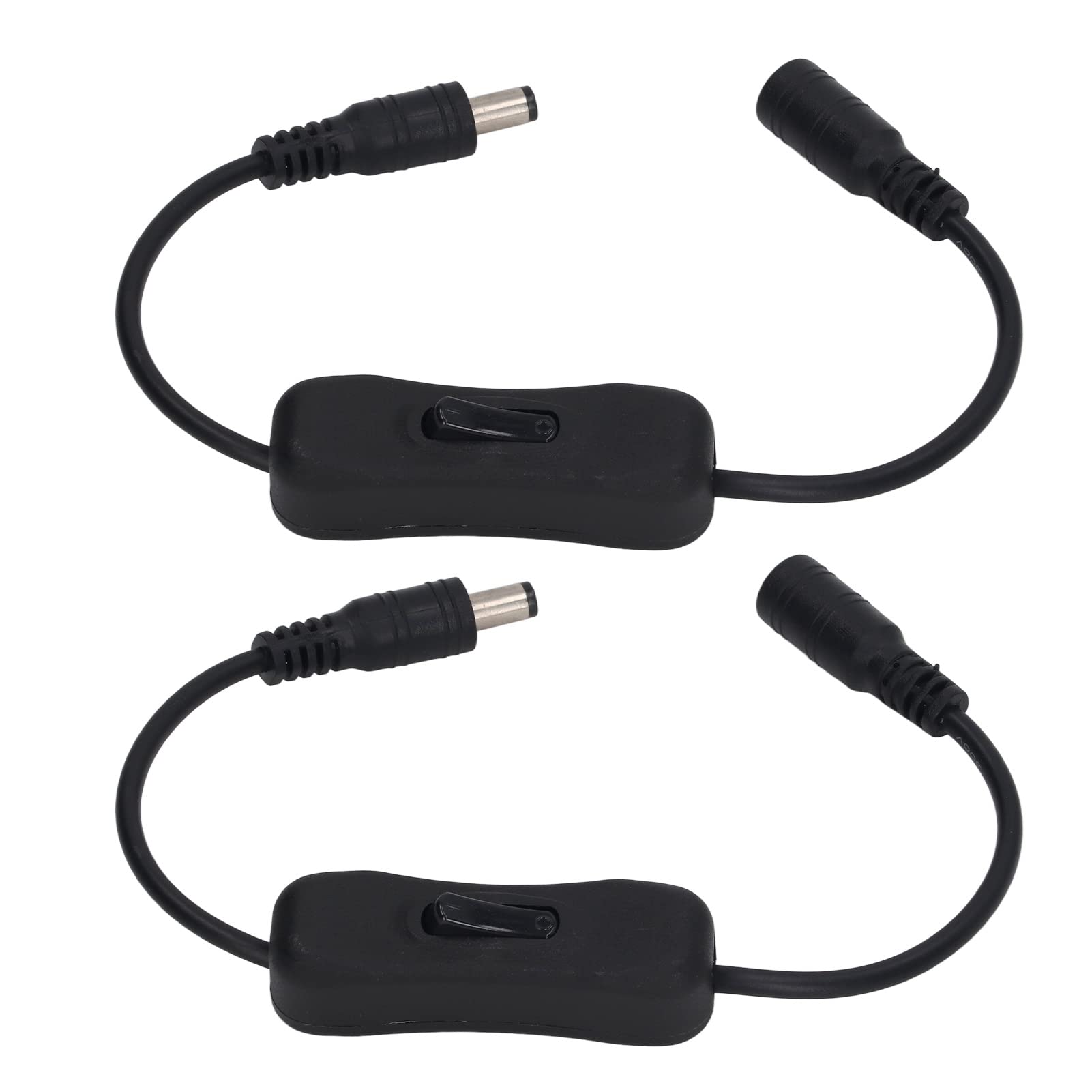 2Pcs 11.5in DC Power Inline Cables with Switch, DC Male to Female Connectors, for LED Strip Lights, CCTV, Water Pump, Black ABS Material, Easy Installation