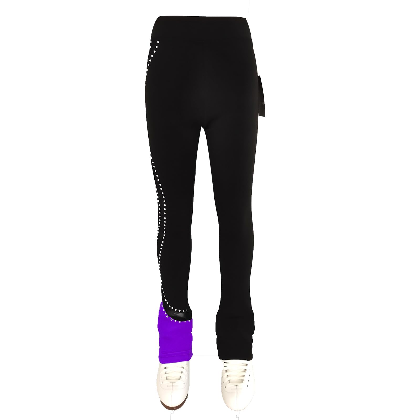 LIUHUO Ice Skating Pants Girls Women Stretchy Mesh Figure Skating Trousers Rhinestones Leggings Purple