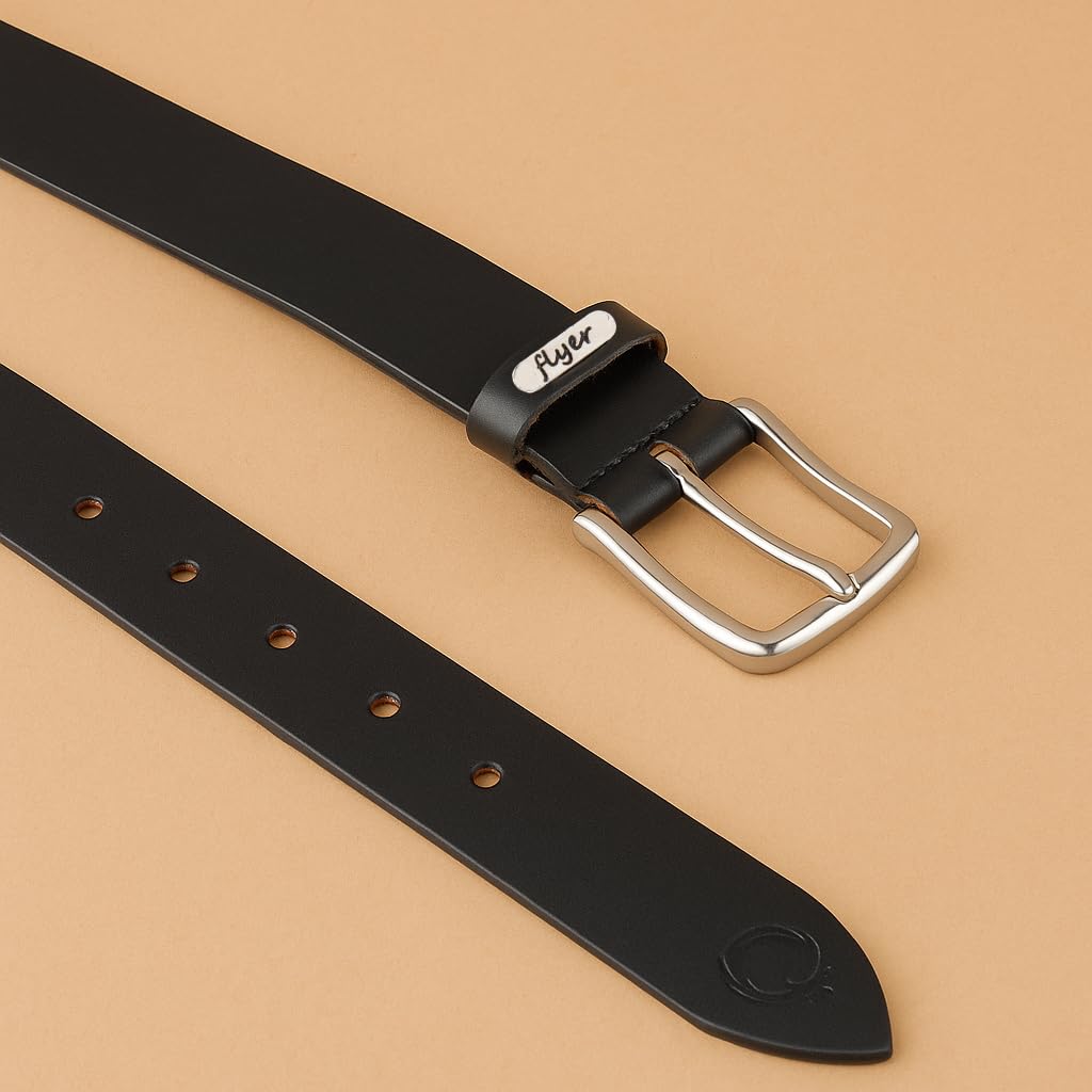 Flyer Men's Leather Belt (Formal/Casual) (Colour -Black) (Size -40) Buckle Adjustable Size Genuine Leather (BL808-40) (Pack of 1) 4