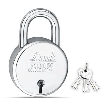 Link Locks| Round 50mm Padlock with 3 Keys |Lock for Main Door, Gate, Shops, Office | Silver Finish |2 Years Warranty - image, photos