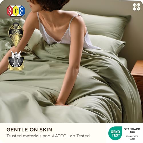 Image of Bedsure Cooling Duvet Cover King Size, Cotton & Viscose Derived from Bamboo Duvet Cover Set, PureWoven Ultra-Soft, Breathable & Lightweight Home Bedding for All Seasons (Sage Green,104 inchx90 inch)