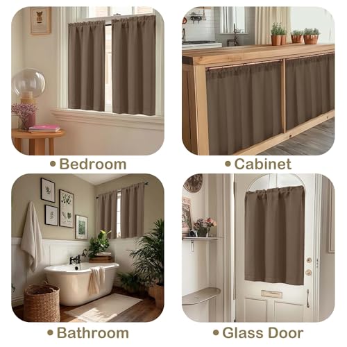 Image of Brown Blackout Curtains for Small Window Treatment, Light Blocking Short Kitchen Window Curtains Over Sink, Dual Rod Pocket Half Window Tiers for Bathroom Basement, 2x40Wx36L Inches