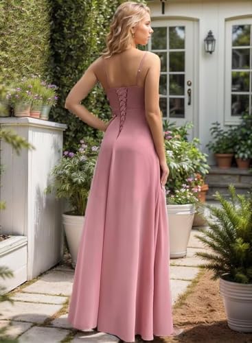 Women's Spaghetti Strap Bridesmaid Dresses for Wedding Long Formal Dresses with Slit Chiffon Evening Party Gowns4