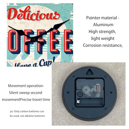 Image of XFM Vintage Coffee Bar Wall Clock14 Inch Blue | Battery Operated Silent Non Ticking Retro Round Wooden Decorative for Cafes Dining Room Farmhouse Office