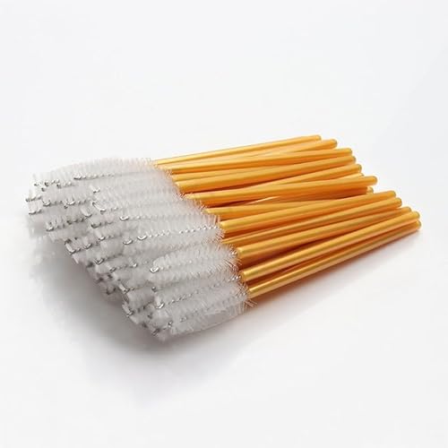 Nvzi 100個 使い捨てまつげマスカラブラシ アイラッシュエクステンションアイブロウとメイクアップ用 (イエローロッド ホワイトヘッド)