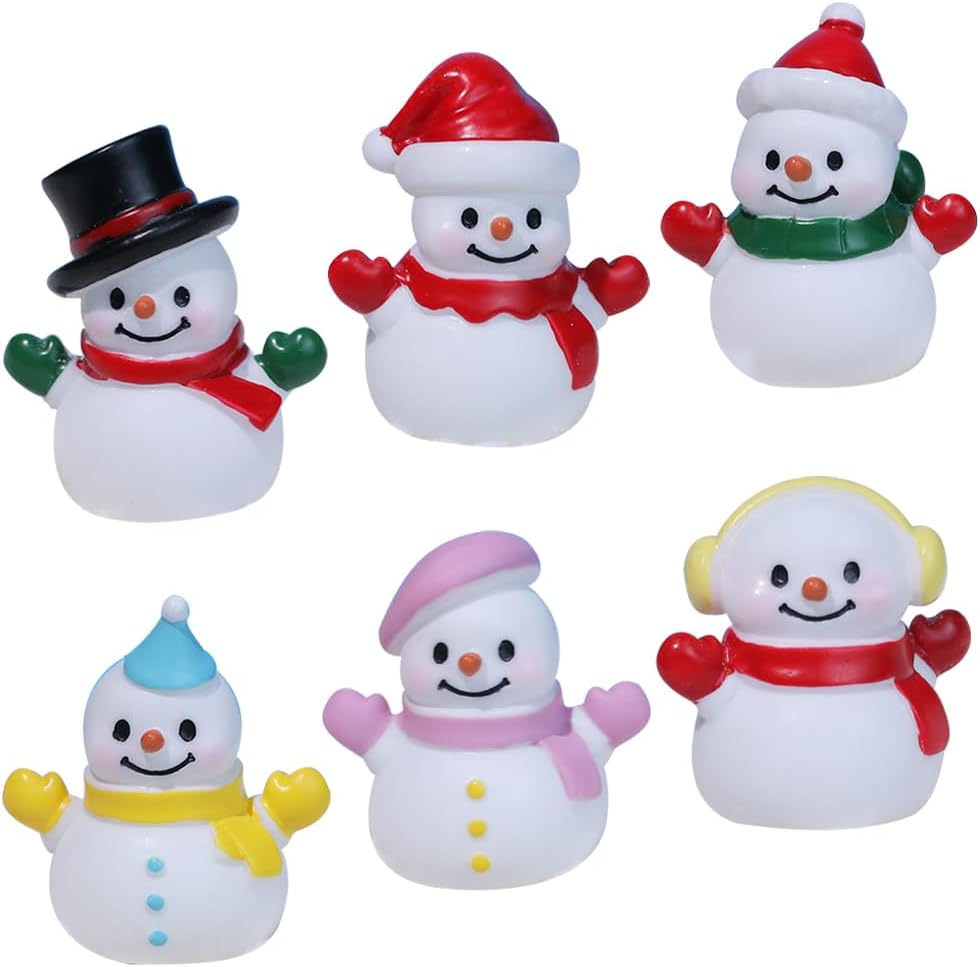 VICASKY 6pcs Miniature Christmas Figurines Mini Snowman Figures for Crafts 6 Assorted Styles Resin Snowmen Micro Landscape Cute Small Snowman Winter Decoration for Christmas Dollhouse Ornament - Image 9