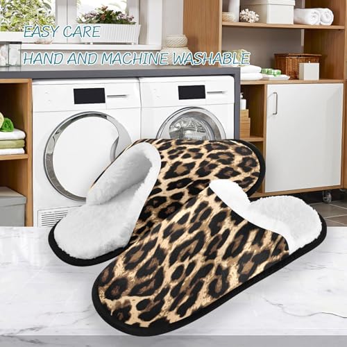 Women's Men's Leopard Print House Shoes Cozy Fuzzy Slippers 6