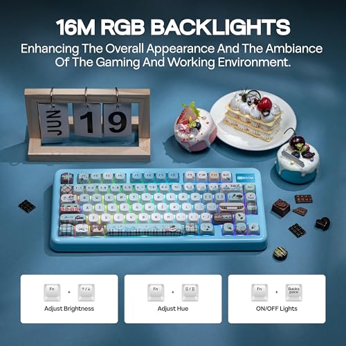 Image of KiiBoom Phantom81 Lite 75% Gasket Mechanical Keyboard, QMK&VIA Programmable, 3 Modes Wireless Gaming Keyboard, RGB Backlights, ABS Case + UV Tech, Hot-Swappable for Windows /Mac /Linux (Blue)
