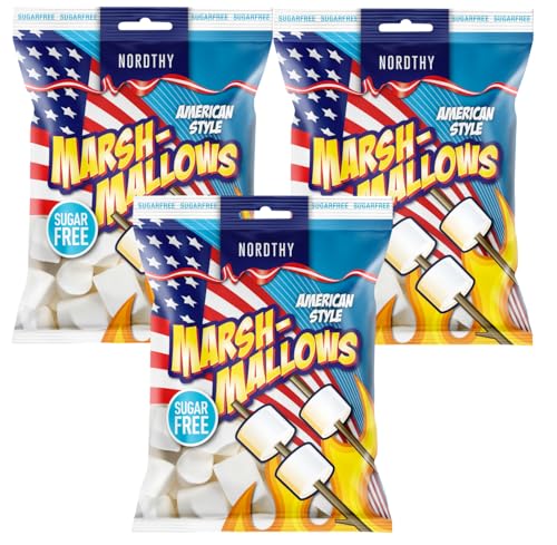Nordthy Marshmallows American Style 3x100g Zuckerfreie Marshmallows Kalorienarmer Süßigkeiten Snack