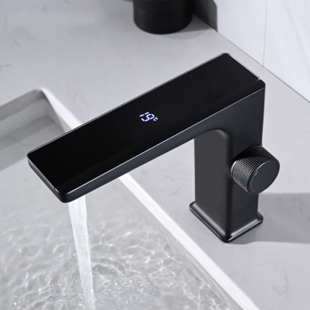 Robinet de lavabo de salle de bain mitigeur numérique gris eau chaude froide