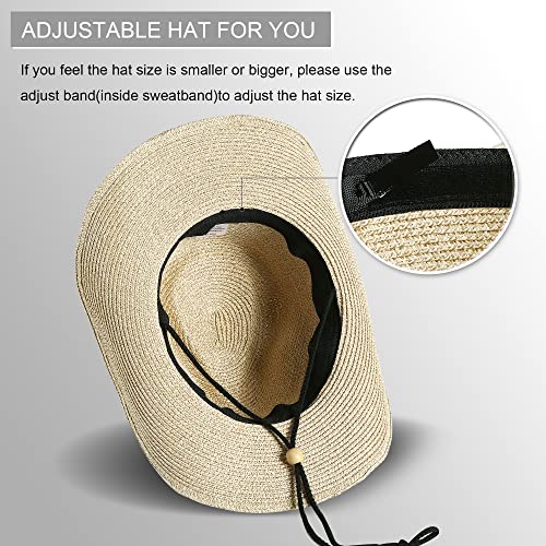 Lanzom Women Men Summer Western Straw Cowboy Cowgirl Hat Shapeable Wide Brim Staw Beach Sun Hat (Medium, Print Beige) #TOP2