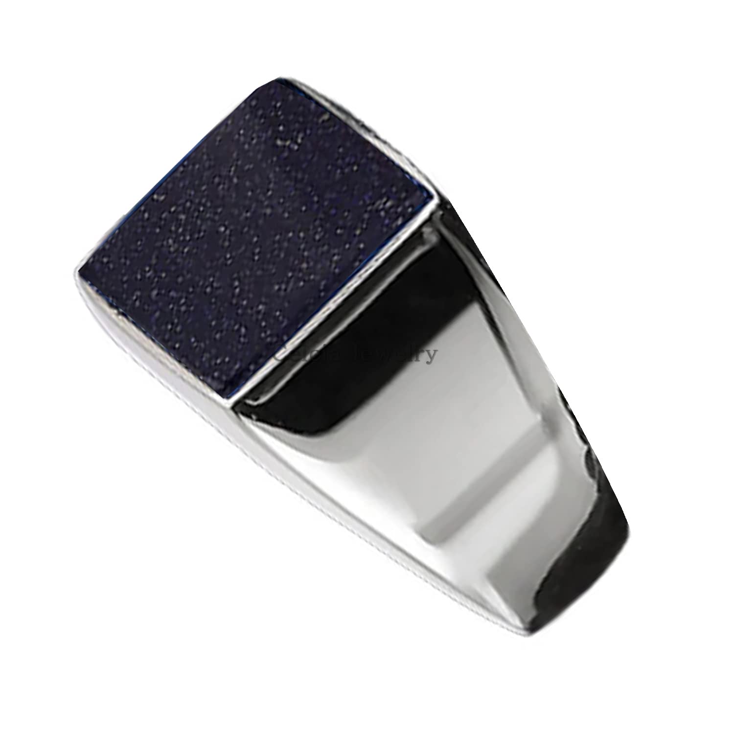 Anello in argento sterling 925 massiccio per uomo, Natural Blue Sunstone 12MM Gemstone Anello con sigillo, Unique Handcrafted Jewelry for Him