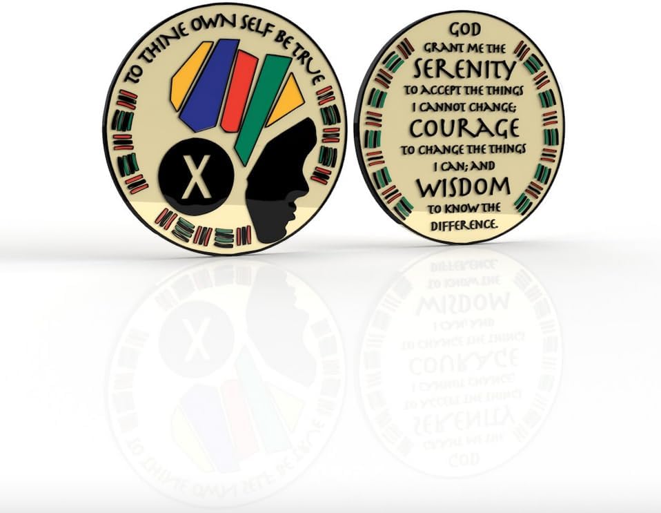 Miniatura 5 de Elegante diseño de reina africana chip de sobriedad AA de medallón premium para mujeres en recuperación.