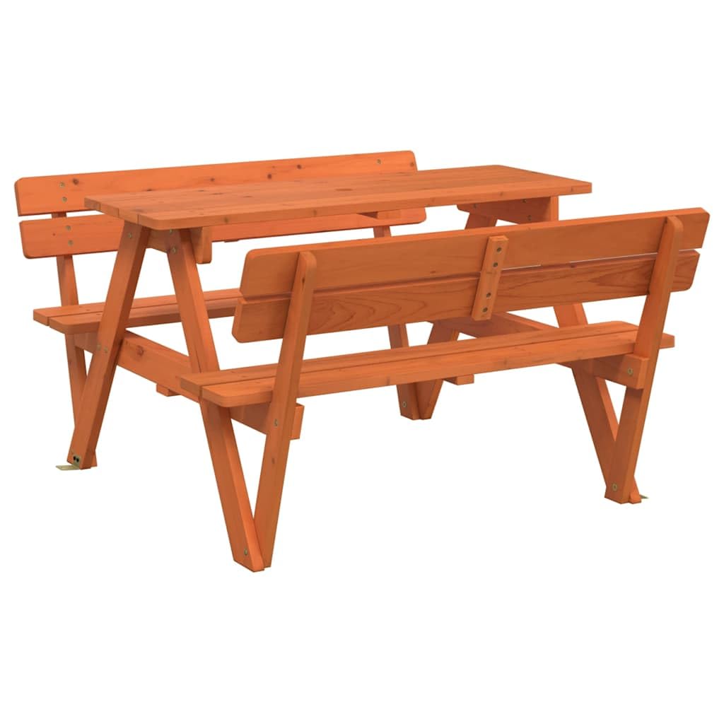 Mesa de picnic de madera maciza con sombrilla como mesa 2 en 1 y banco de abeto para 4 personas en forma de W con agujero integrado para sombrilla