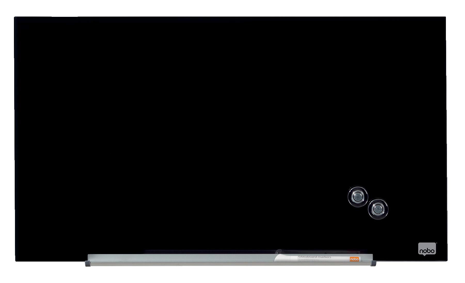 Nobo Glass Magnetic Whiteboard with Removable Pen Tray, 680 x 380 mm, InvisaMount Mounting System, Impression Pro, Black, 1905179