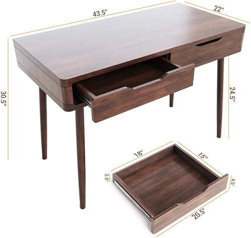 Miniatura 3 de ZHYH - Escritorio para computadora de estilo mediados de siglo, estación de trabajo, estudio, portátil, 2 cajones