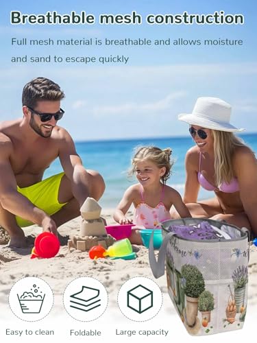 Beach Bags Women Mesh Tote Bag Vintage Farmhouse Egg Carrot Hat Boot Toy Grocery Pool Bag with Pockets for Travel/Picnic2