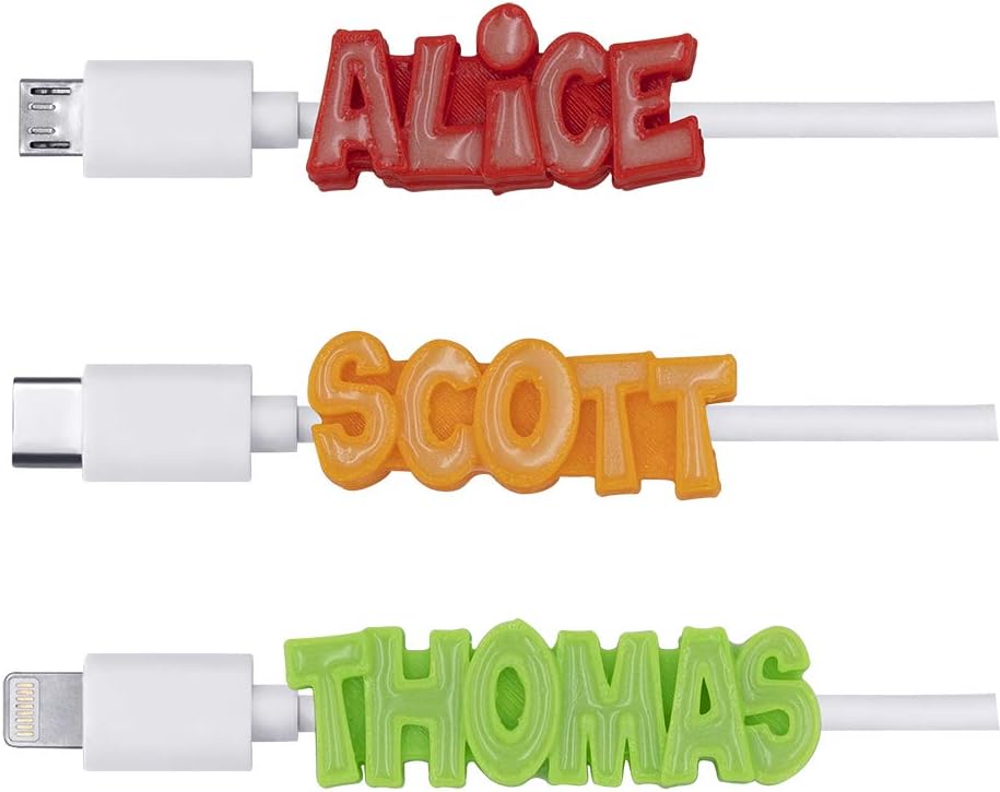 Getname Necklace USB Cable Personalized Glowing Name - for iPhone/Type C/Micro USB Port Adapter - Custom 3D Print Name Glow in The Dark Phone Charger