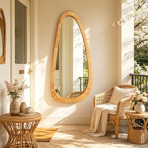 BAODANFU Asymmetrical Rattan Mirror 22x48