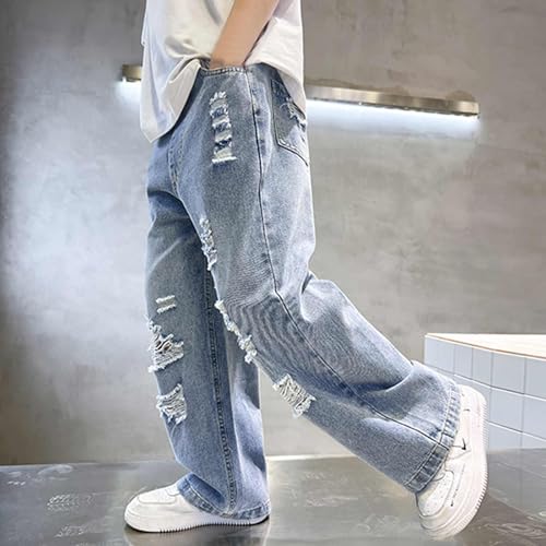 Boys Baggy Jeans Kids Ripped Casual Denim Pants Streetwear Hip Hop Destroyed Wide Leg Jean Trousers with Pockets4