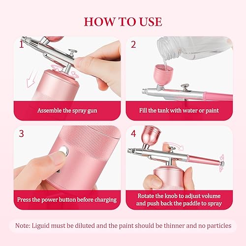 Image of Airbrush Kit Machine with Compressor, Rechargeable Handheld Airbrush, Professional Cordless Air Brush Portable for Nail Art, Makeup, Barber, Cake Decor, Painting (Rose)