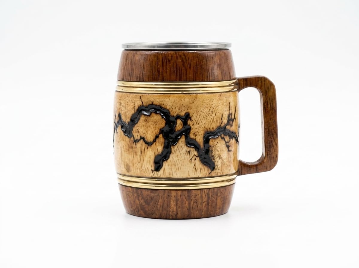 Buy Axora Wooden & Steel Cup | Stylish Handmade Wooden Mug | 250ml